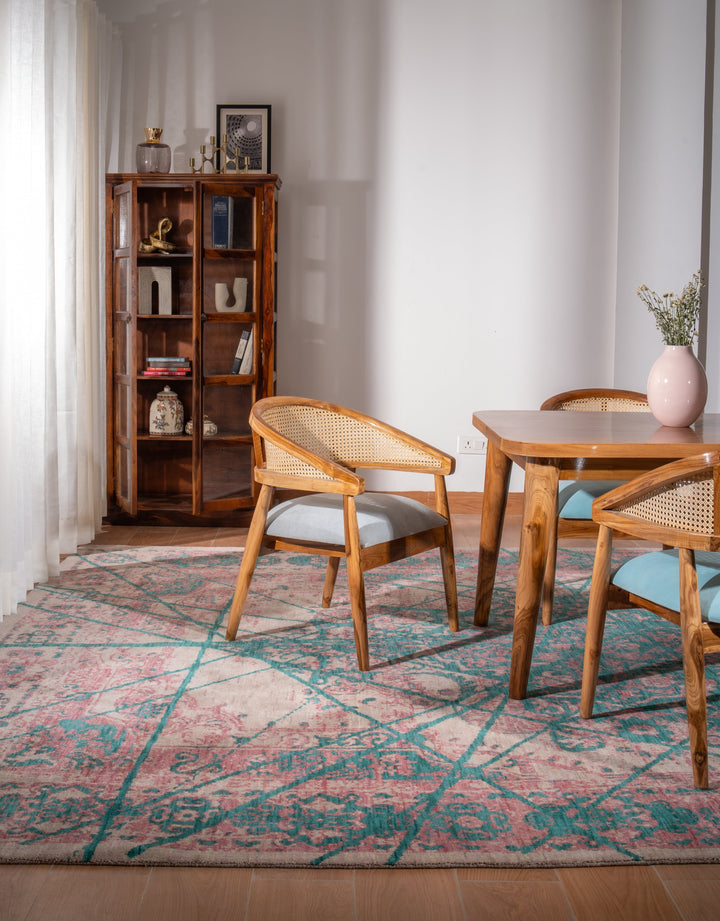 Beige Distressed Oriental Hand-Knotted Wool Rug