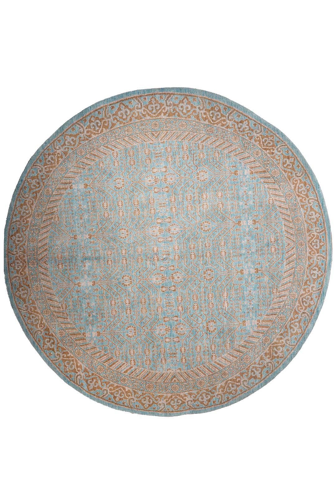 Light Blue Traditional Oriental Hand-Knotted Wool Rug