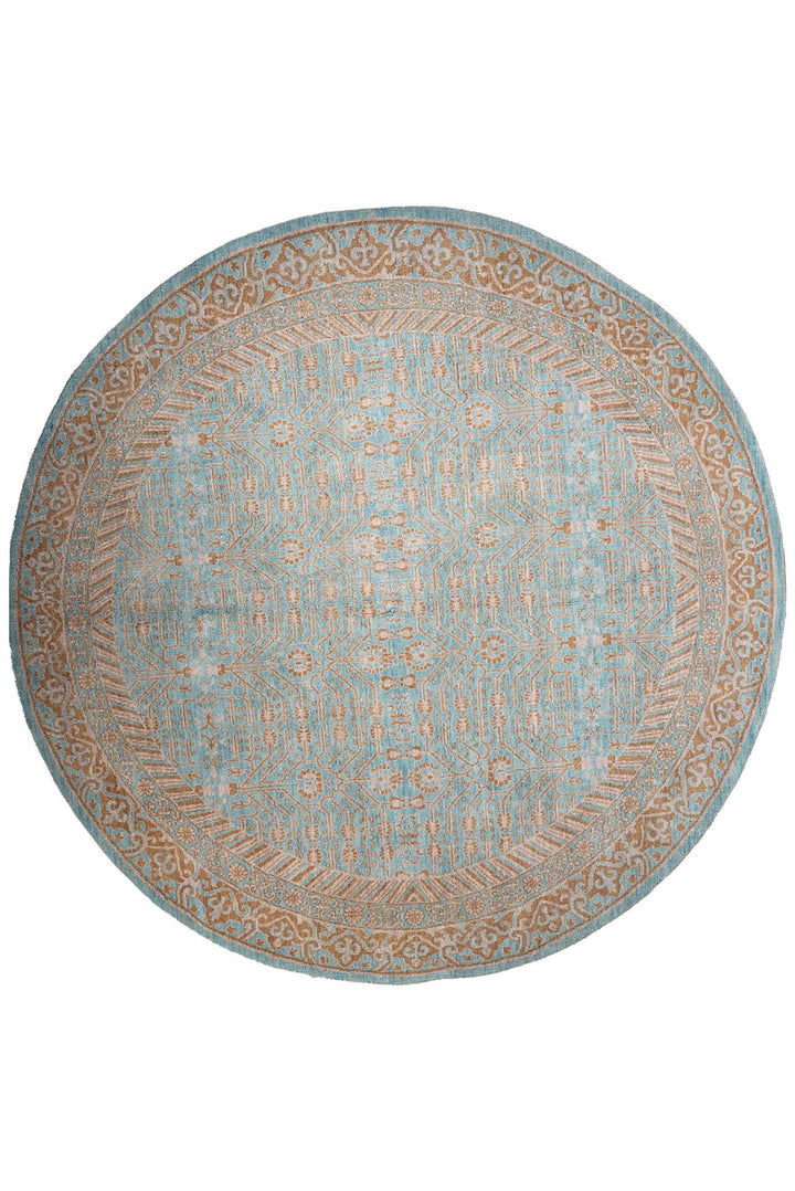 Light Blue Traditional Oriental Hand-Knotted Wool Rug