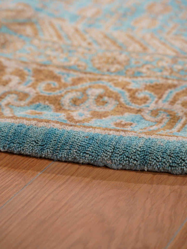 Light Blue Traditional Oriental Hand-Knotted Wool Rug