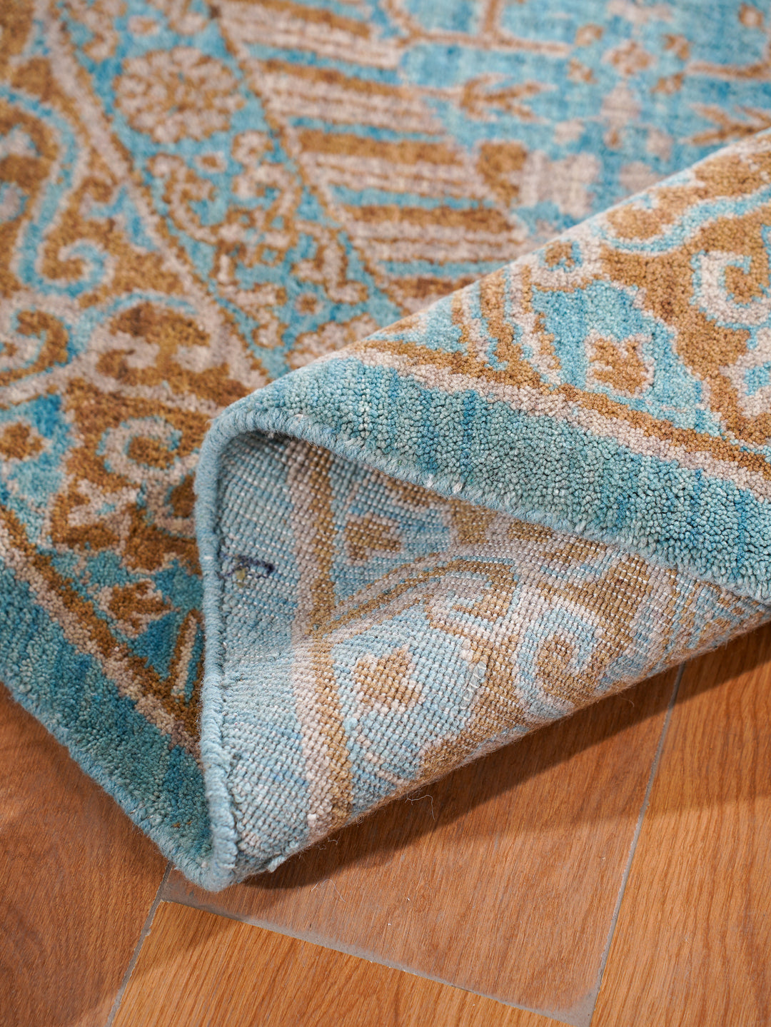 Light Blue Traditional Oriental Hand-Knotted Wool Rug