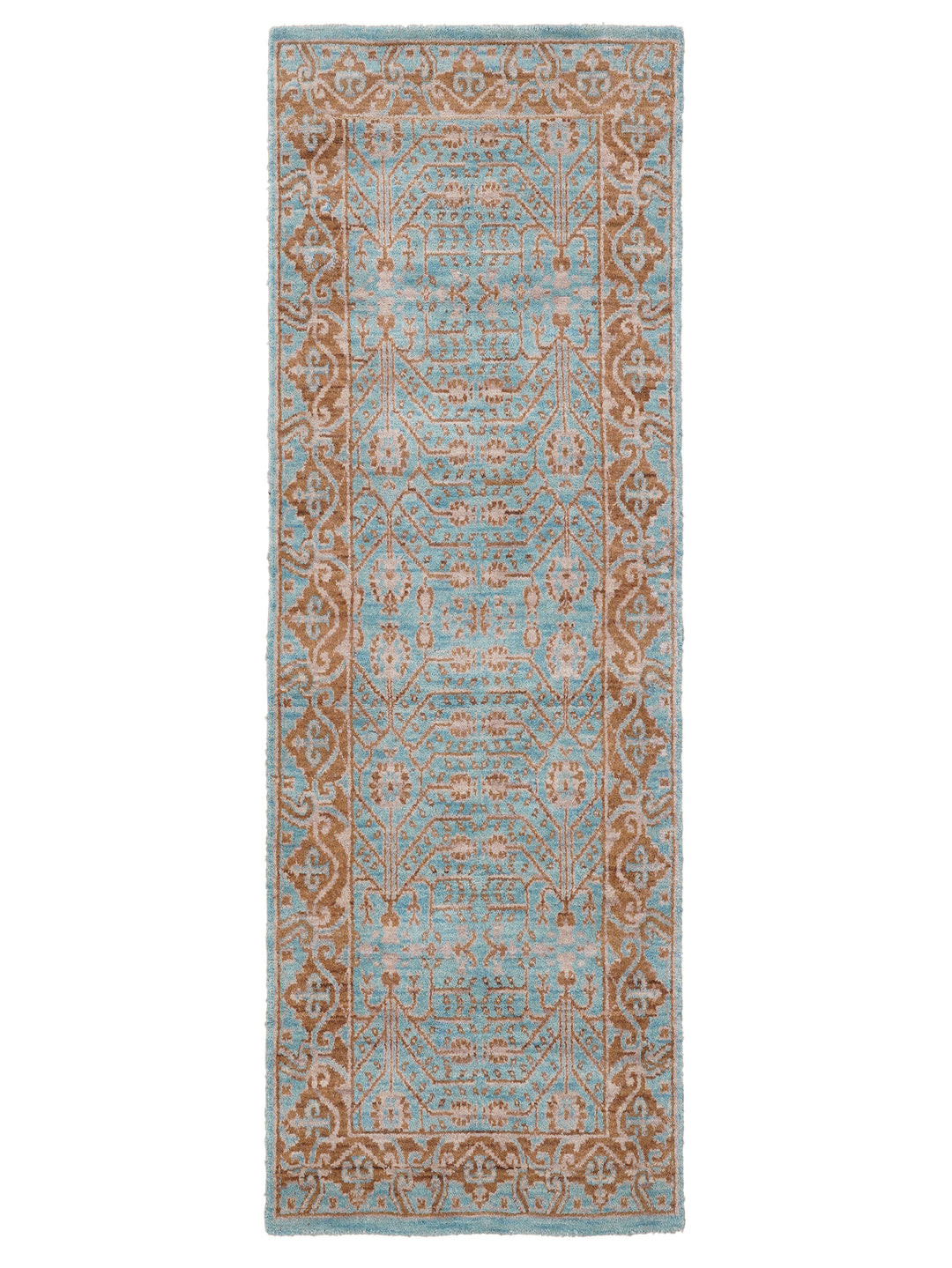 Light Blue Traditional Oriental Hand-Knotted Wool Rug