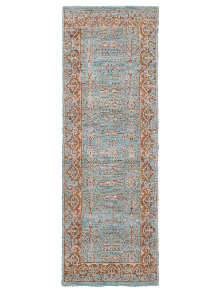 Light Blue Traditional Oriental Hand-Knotted Wool Rug