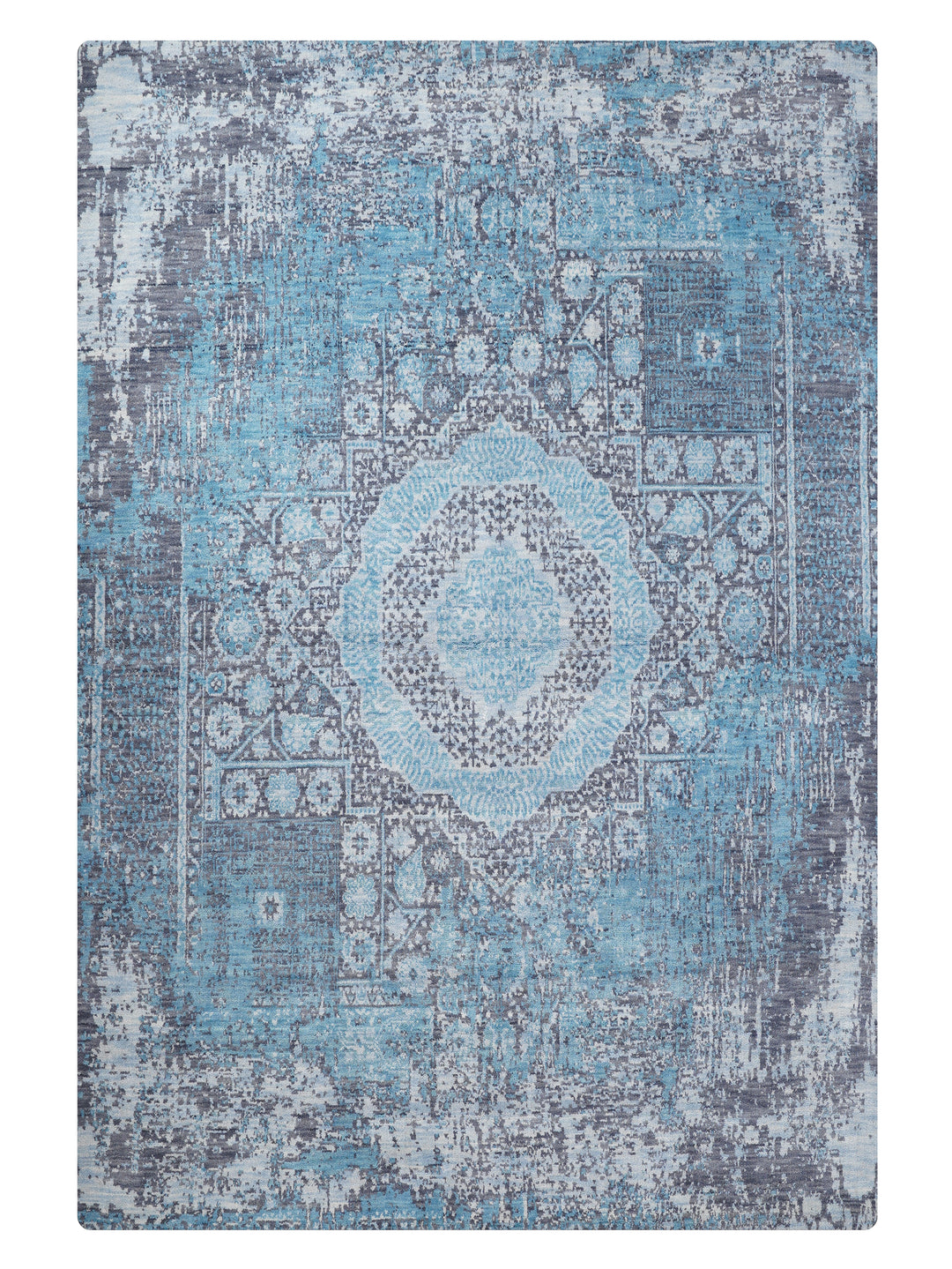 Vintage Distressed Multicolor Oriental Hand-Knotted Wool Rug