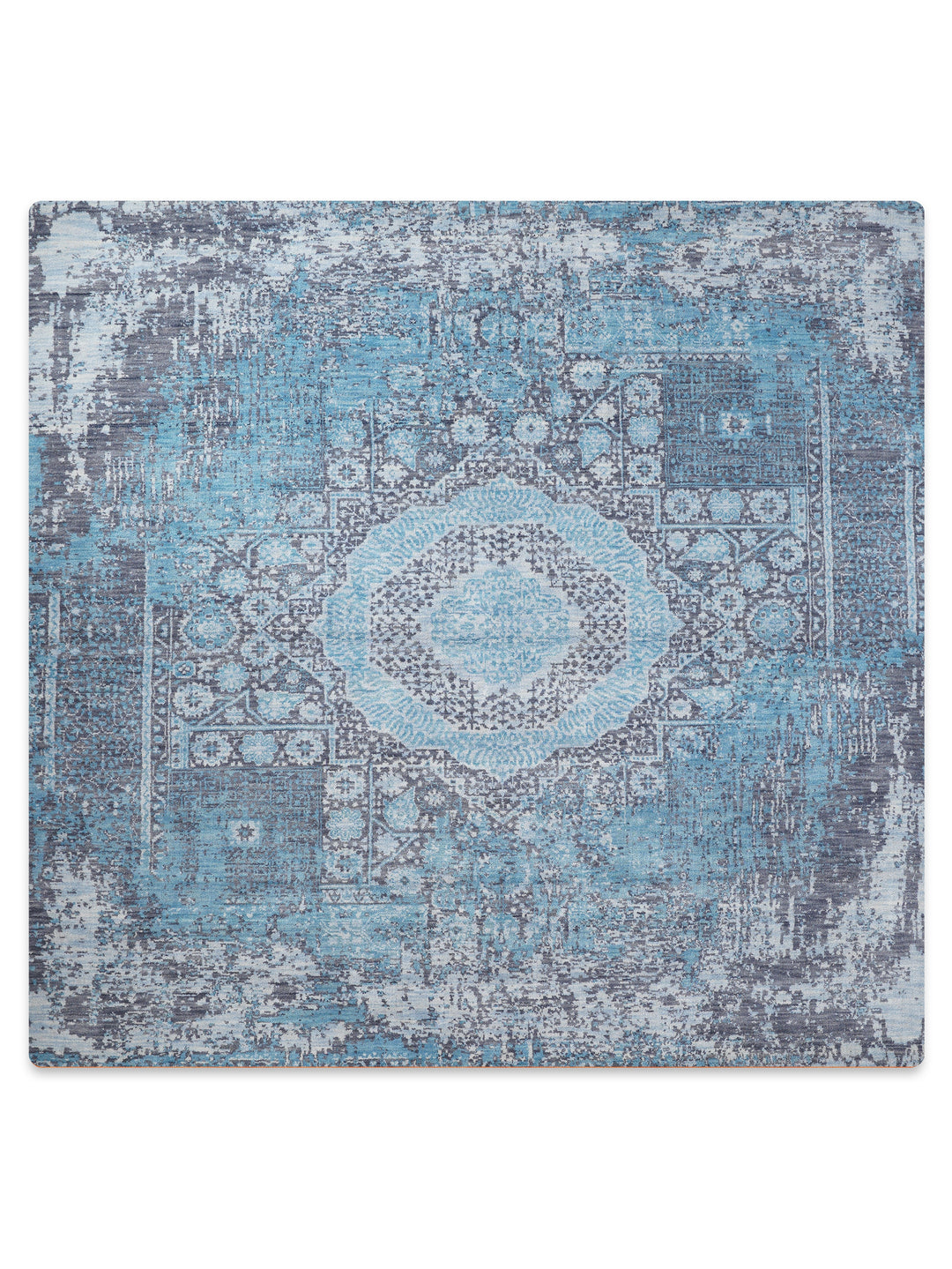 Vintage Distressed Multicolor Oriental Hand-Knotted Wool Rug
