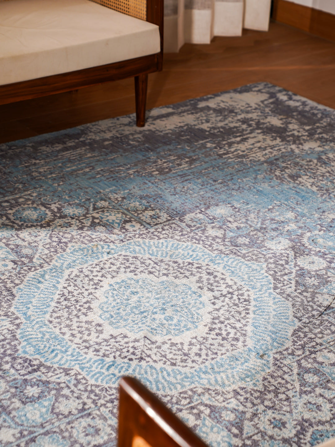 Vintage Distressed Multicolor Oriental Hand-Knotted Wool Rug