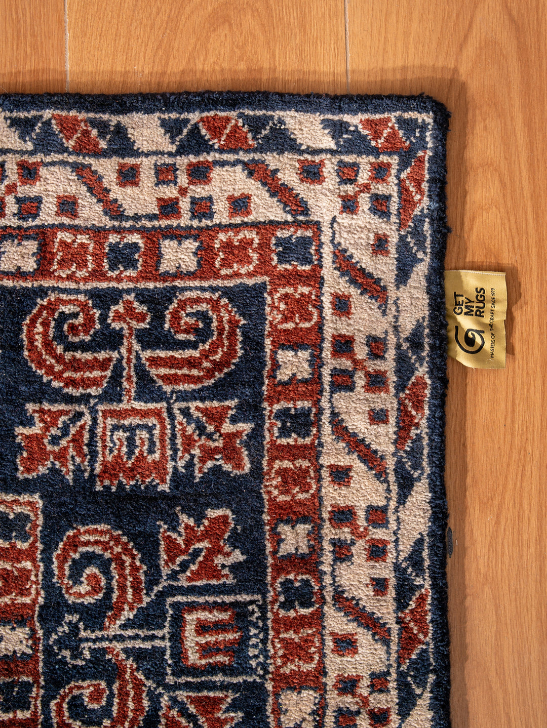 Rust Blue Traditional Oriental Hand-Knotted Wool Rug