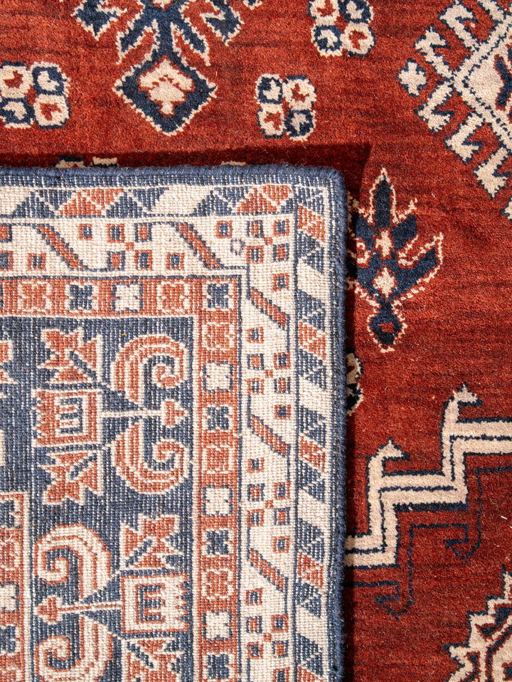 Rust Blue Traditional Oriental Hand-Knotted Wool Rug