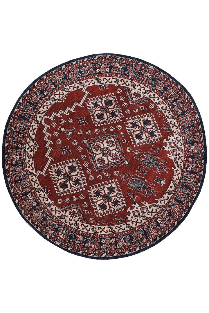 Rust Blue Traditional Oriental Hand-Knotted Wool Rug