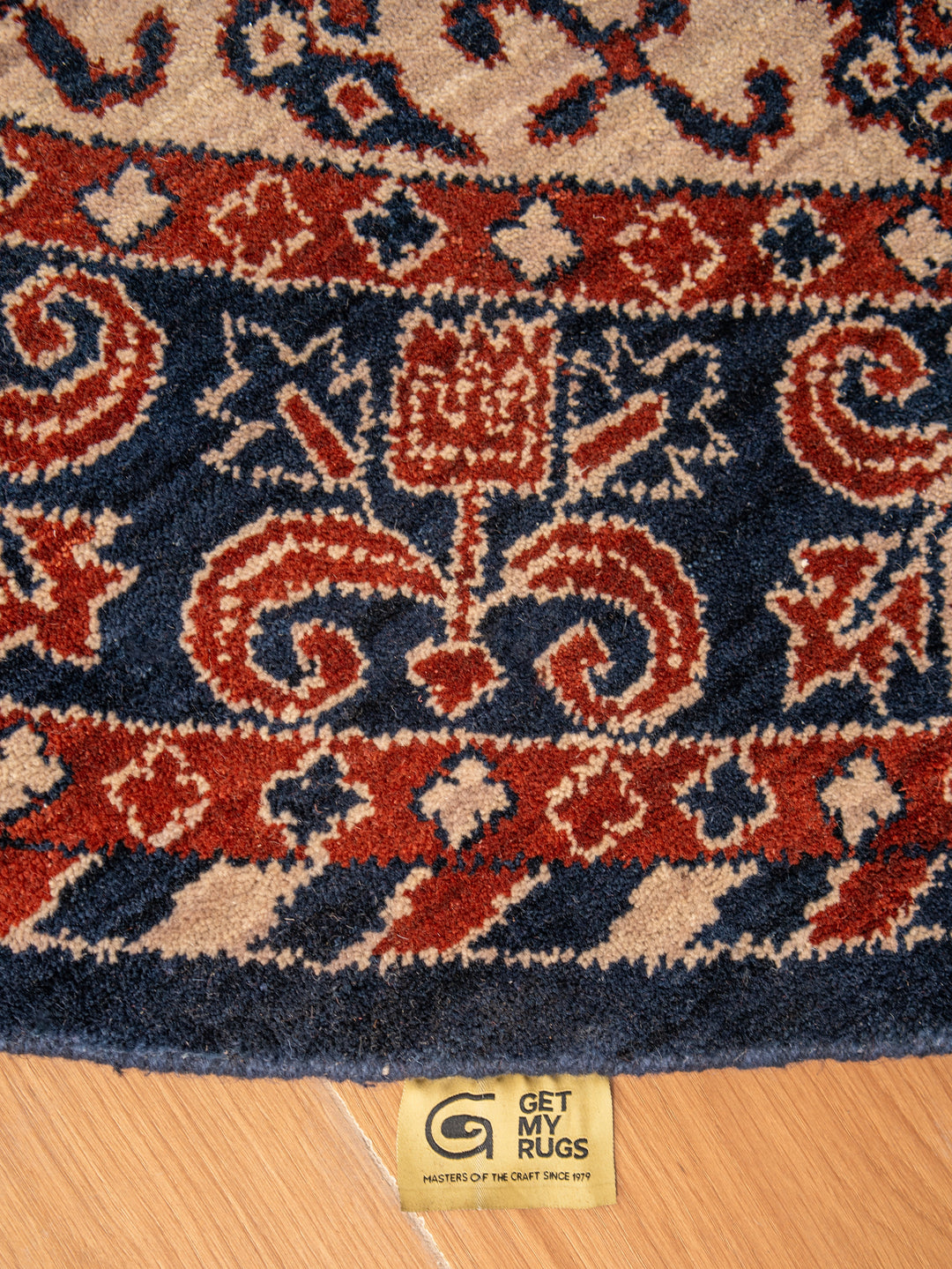 Rust Blue Traditional Oriental Hand-Knotted Wool Rug