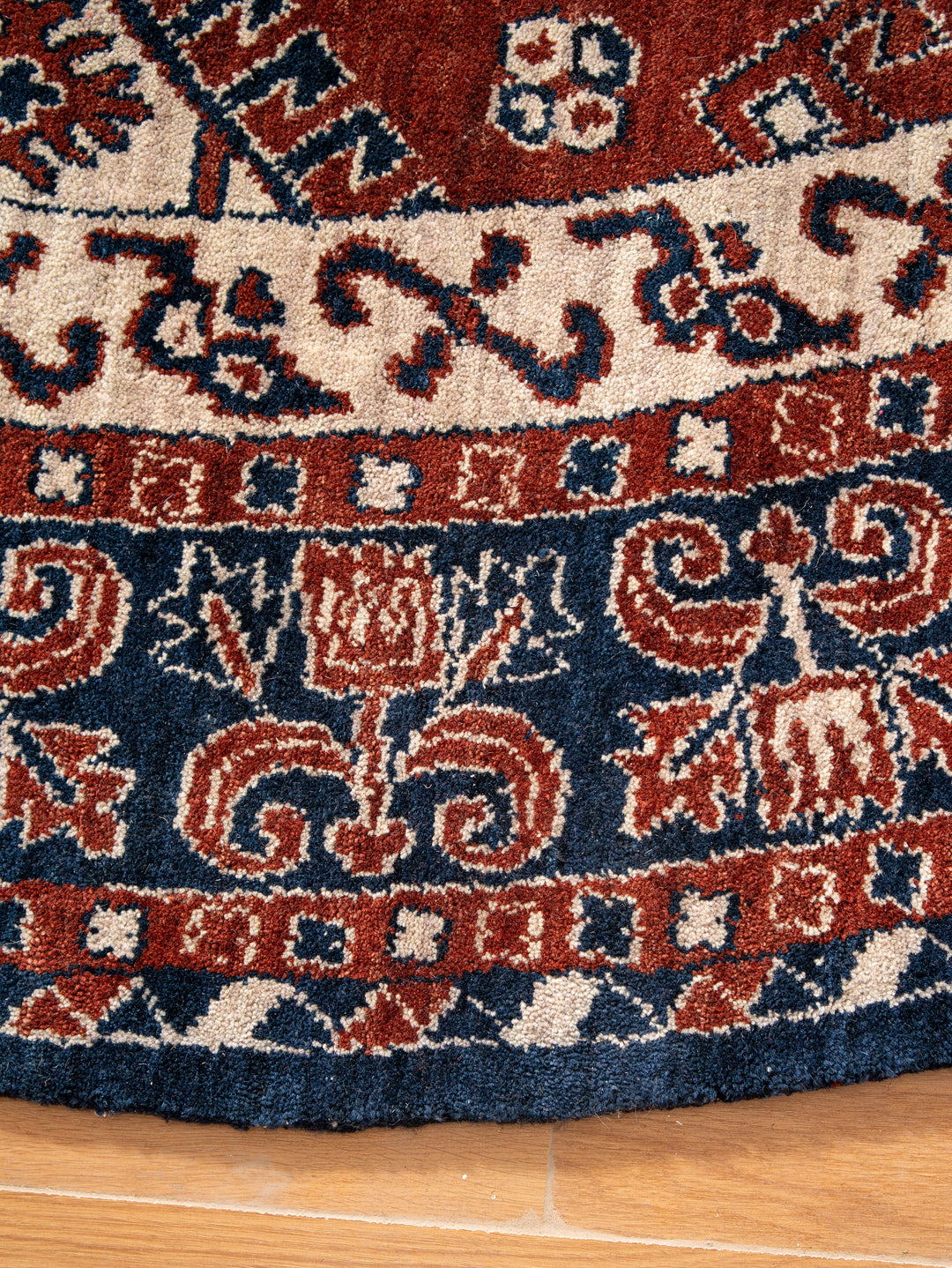 Rust Blue Traditional Oriental Hand-Knotted Wool Rug
