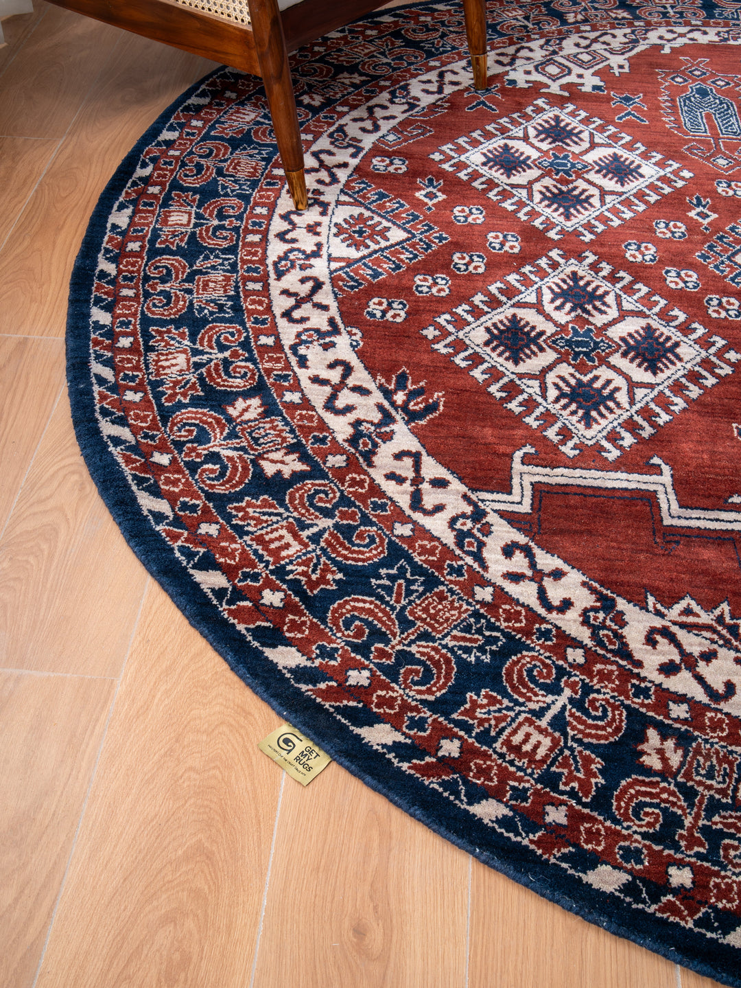Rust Blue Traditional Oriental Hand-Knotted Wool Rug