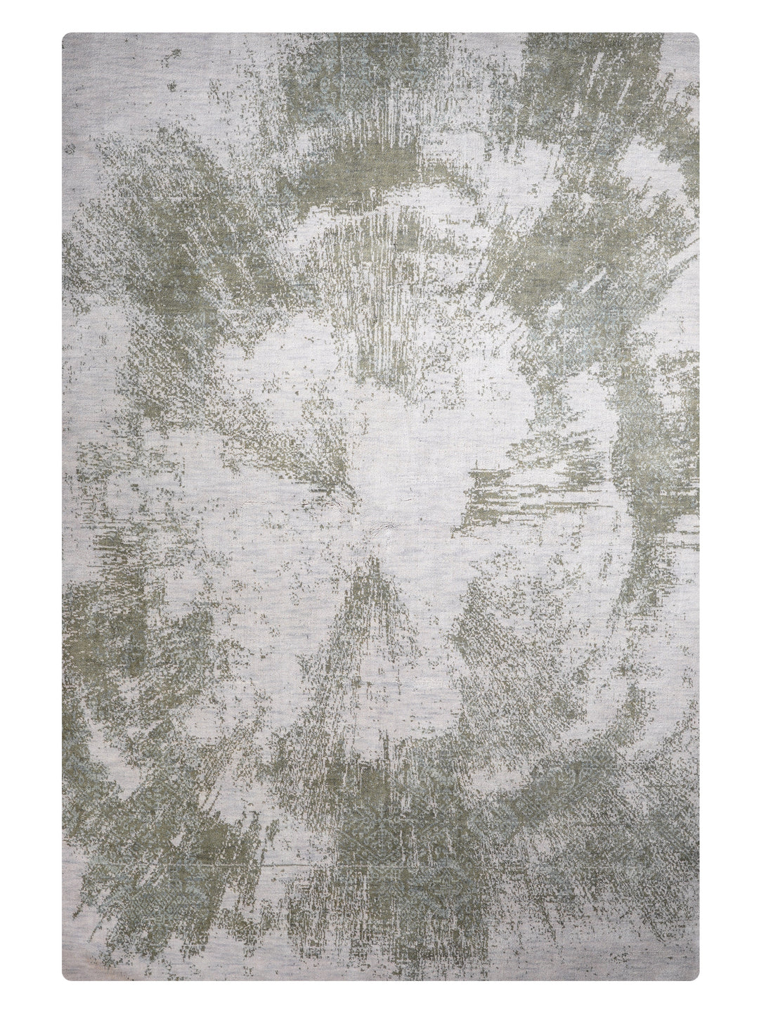 Beige Green Abstract Hand-Knotted Wool Rug