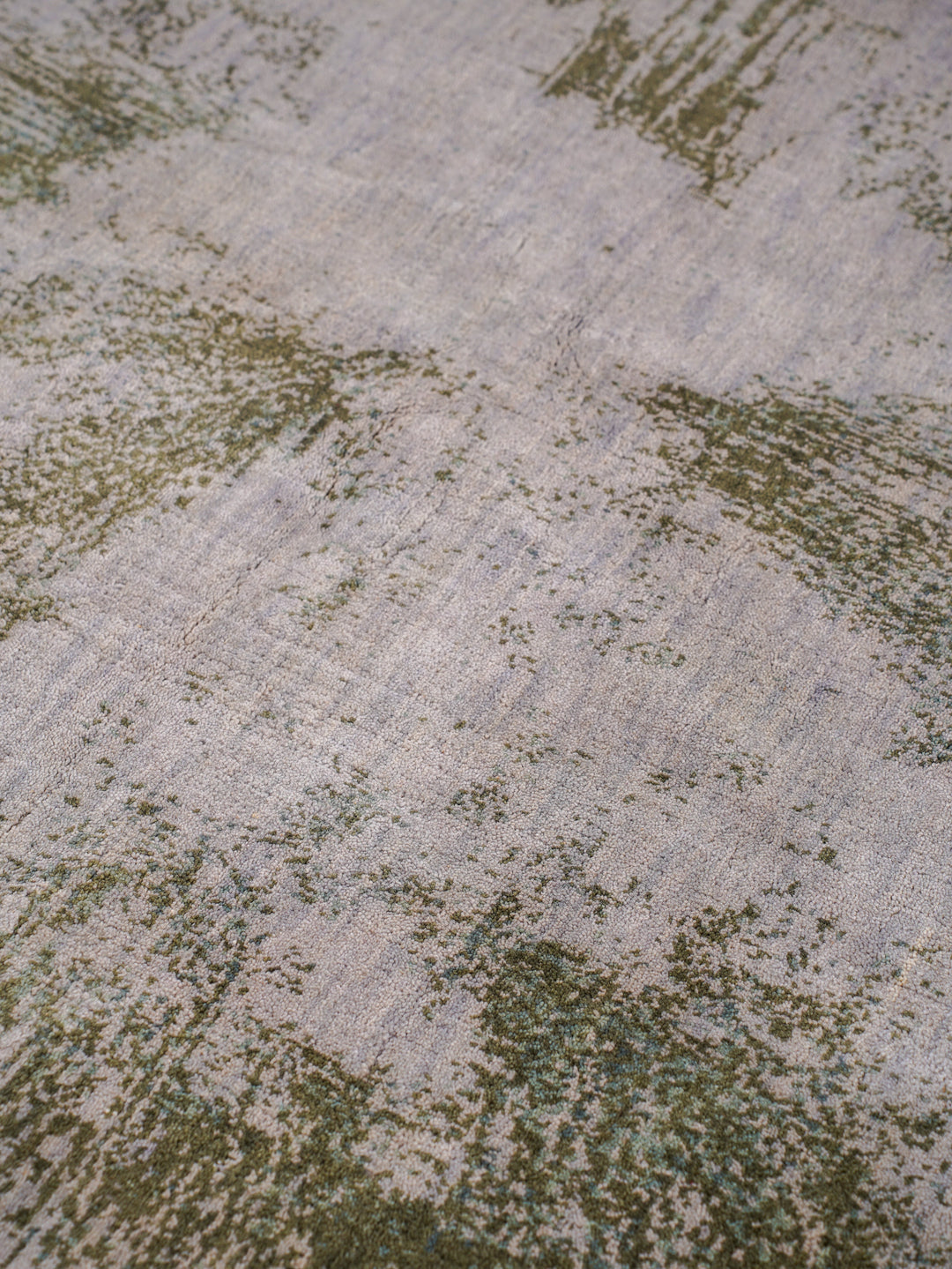 Beige Green Abstract Hand-Knotted Wool Rug