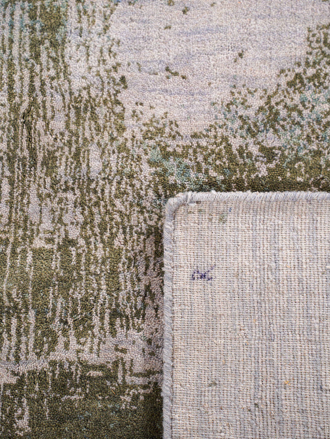 Beige Green Abstract Hand-Knotted Wool Rug