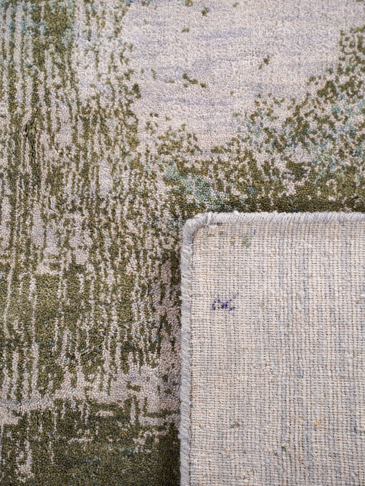 Beige Green Abstract Hand-Knotted Wool Rug