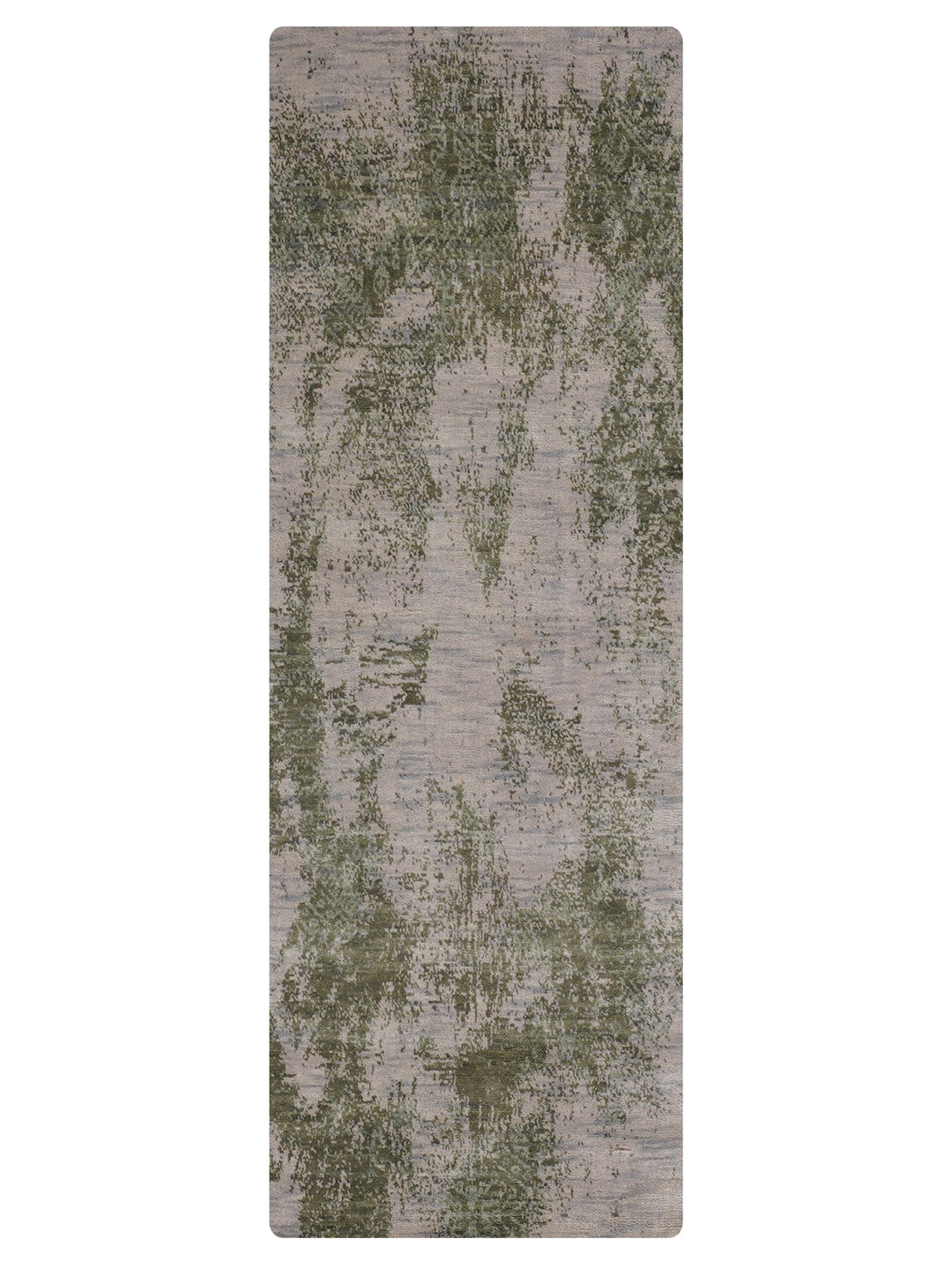 Beige Green Abstract Hand-Knotted Wool Rug