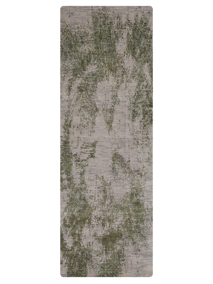 Beige Green Abstract Hand-Knotted Wool Rug