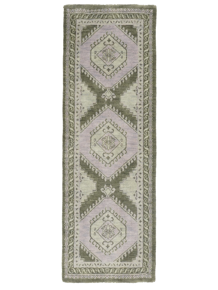 Light Green Oriental Hand-Knotted Wool Rug