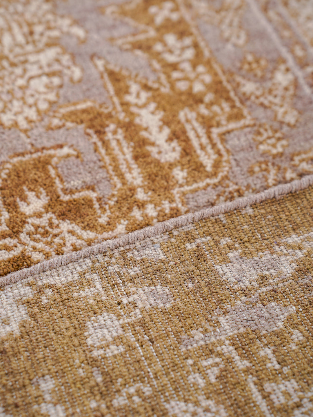 Light Brown Distressed Oriental Hand-Knotted Wool Rug