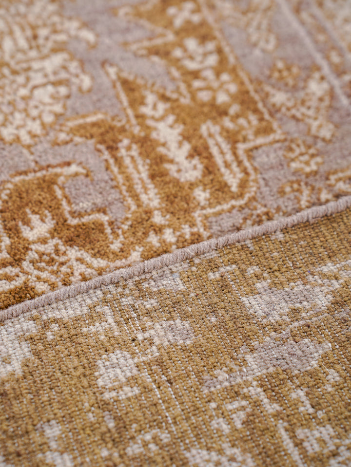 Light Brown Distressed Oriental Hand-Knotted Wool Rug