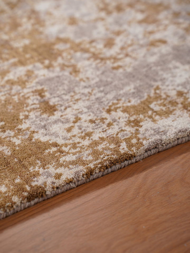 Light Brown Distressed Oriental Hand-Knotted Wool Rug