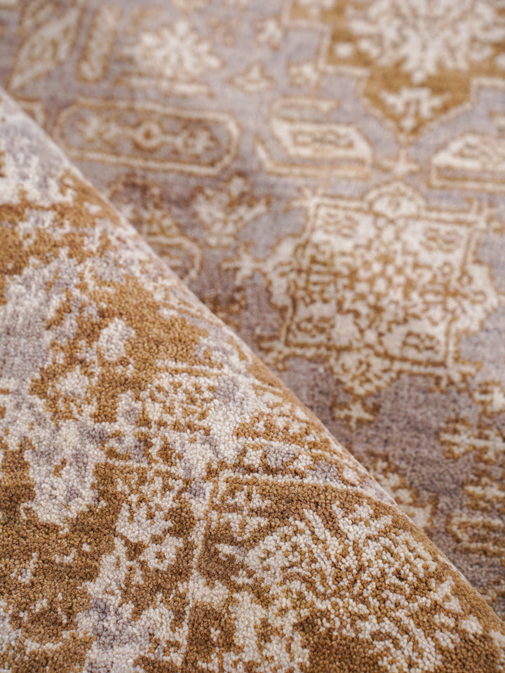 Light Brown Distressed Oriental Hand-Knotted Wool Rug