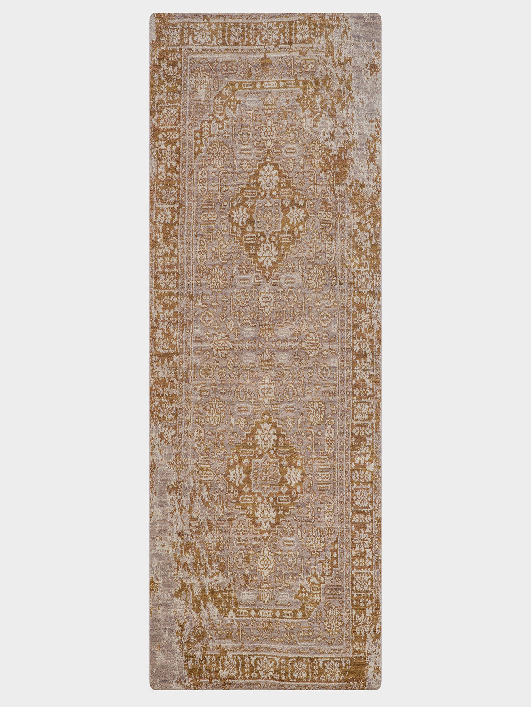Light Brown Distressed Oriental Hand-Knotted Wool Rug