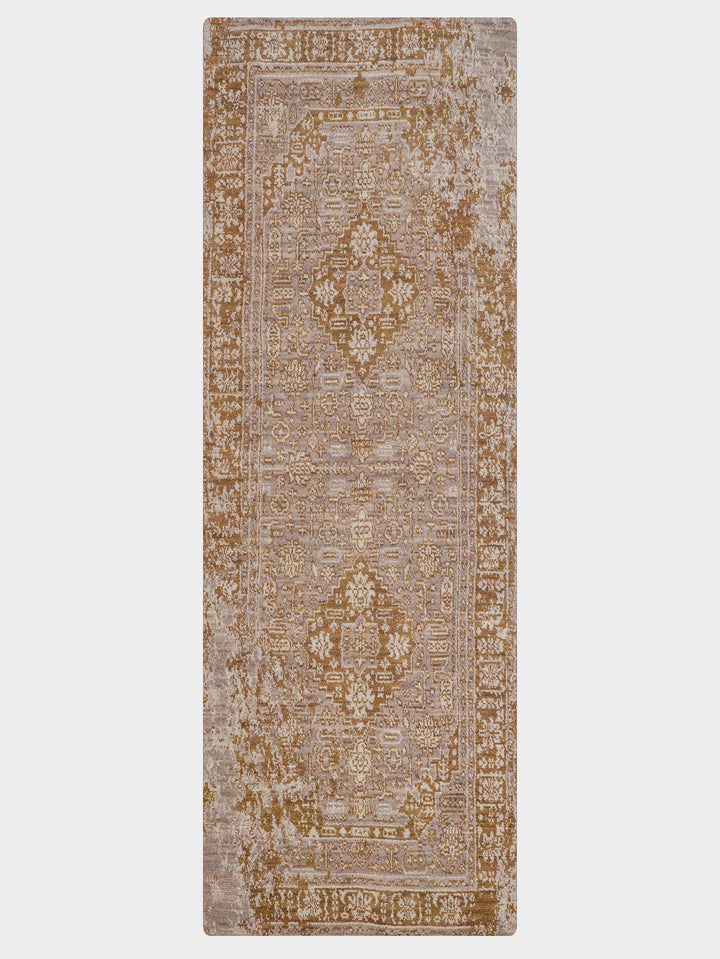 Light Brown Distressed Oriental Hand-Knotted Wool Rug