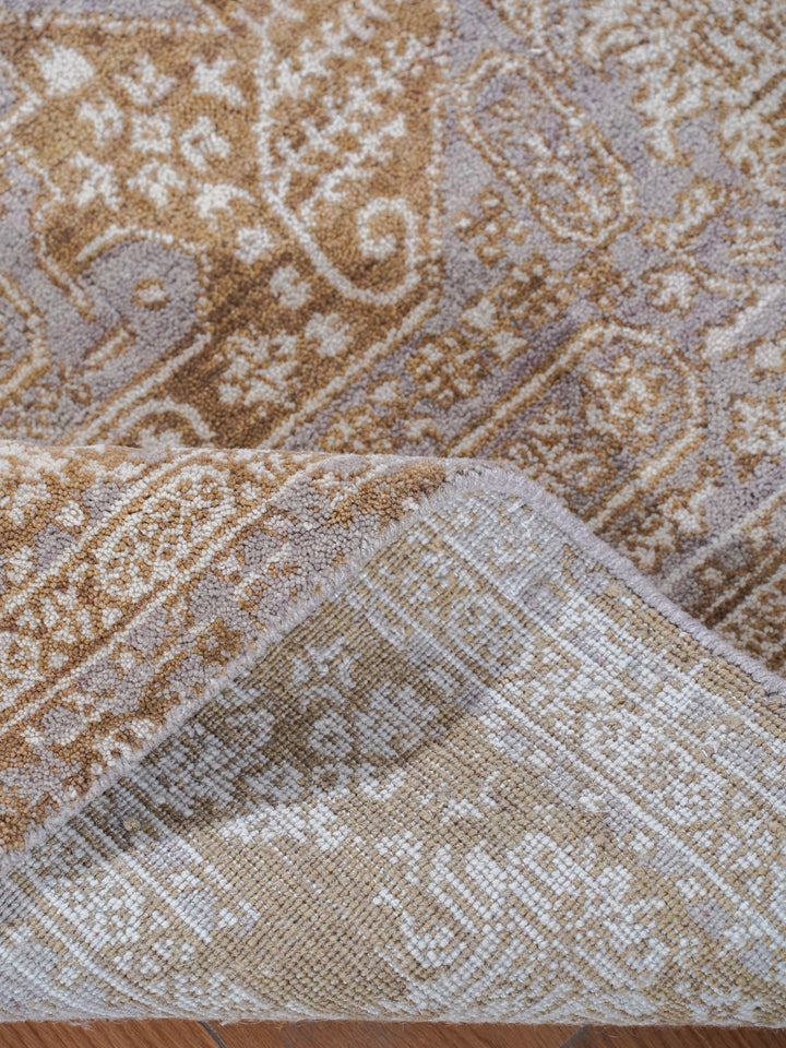 Light Brown Distressed Oriental Hand-Knotted Wool Rug