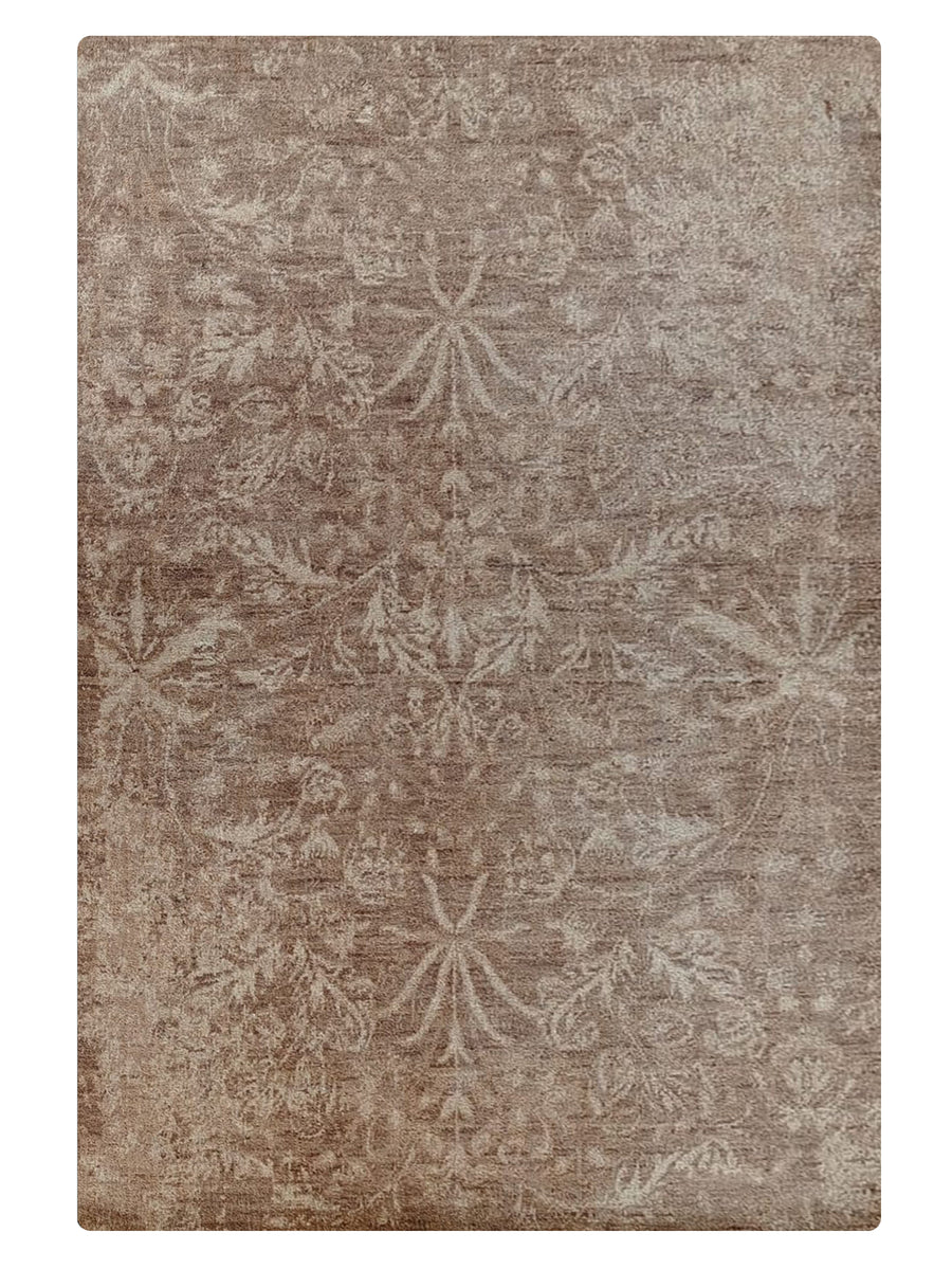 Light Brown Floral Hand-Knotted Wool Rug