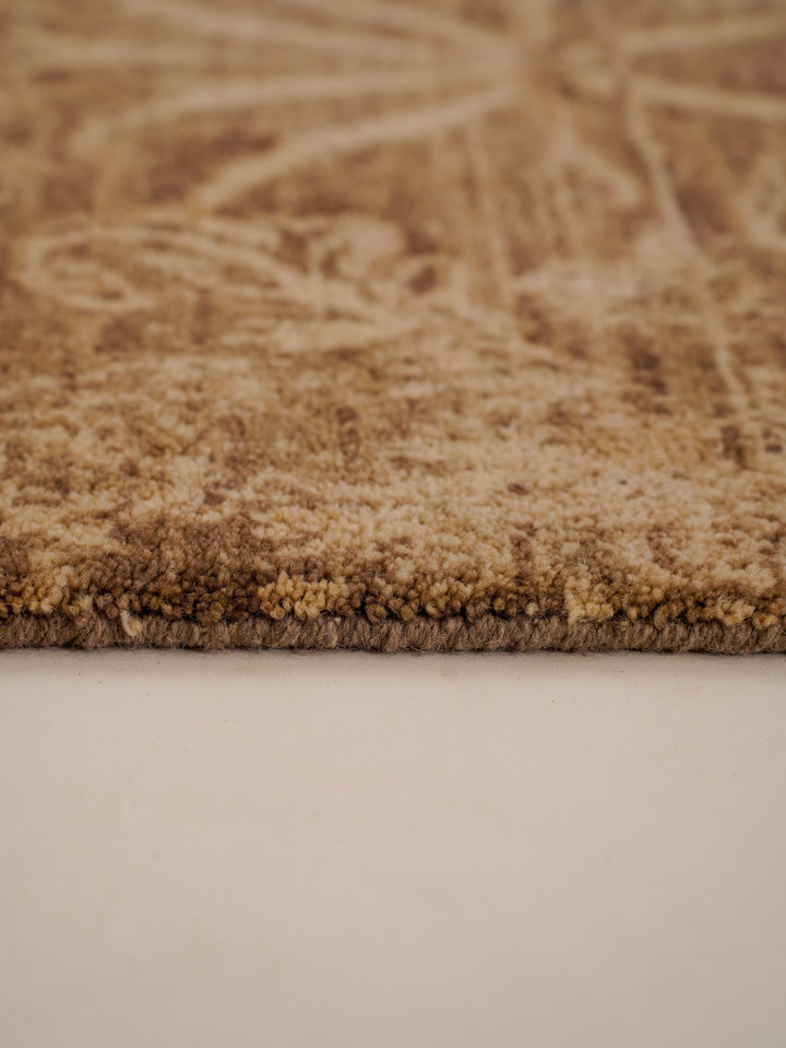 Light Brown Floral Hand-Knotted Wool Rug