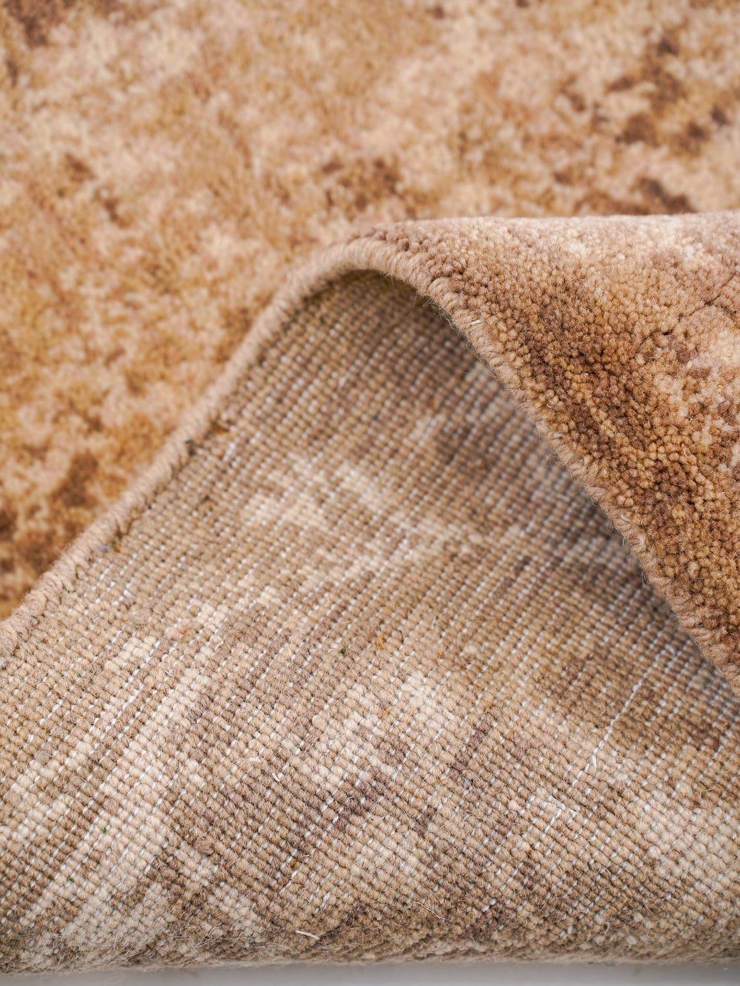 Light Brown Floral Hand-Knotted Wool Rug