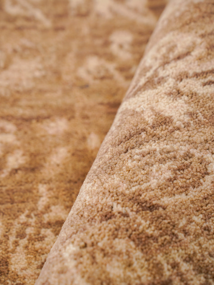 Light Brown Floral Hand-Knotted Wool Rug