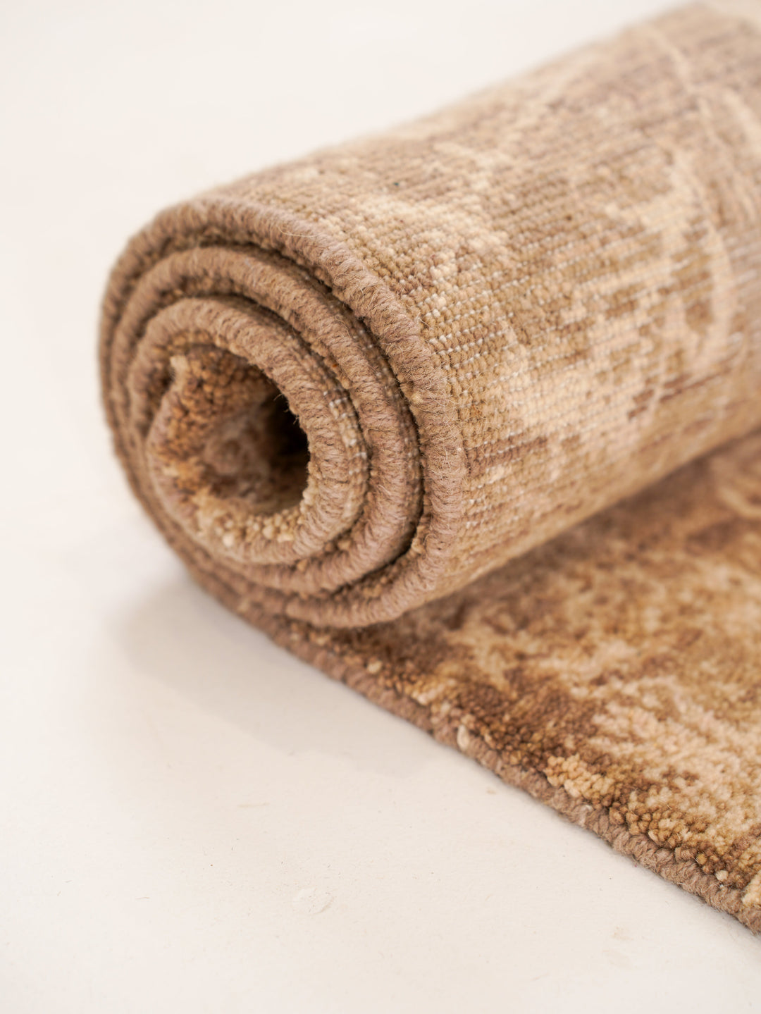 Light Brown Floral Hand-Knotted Wool Rug