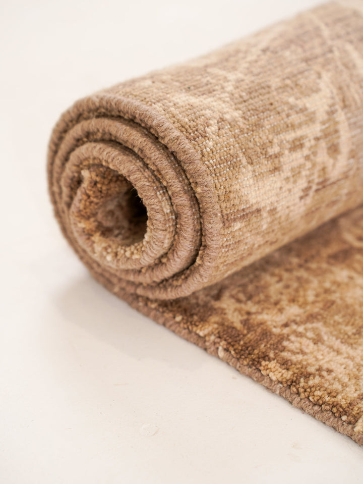 Light Brown Floral Hand-Knotted Wool Rug