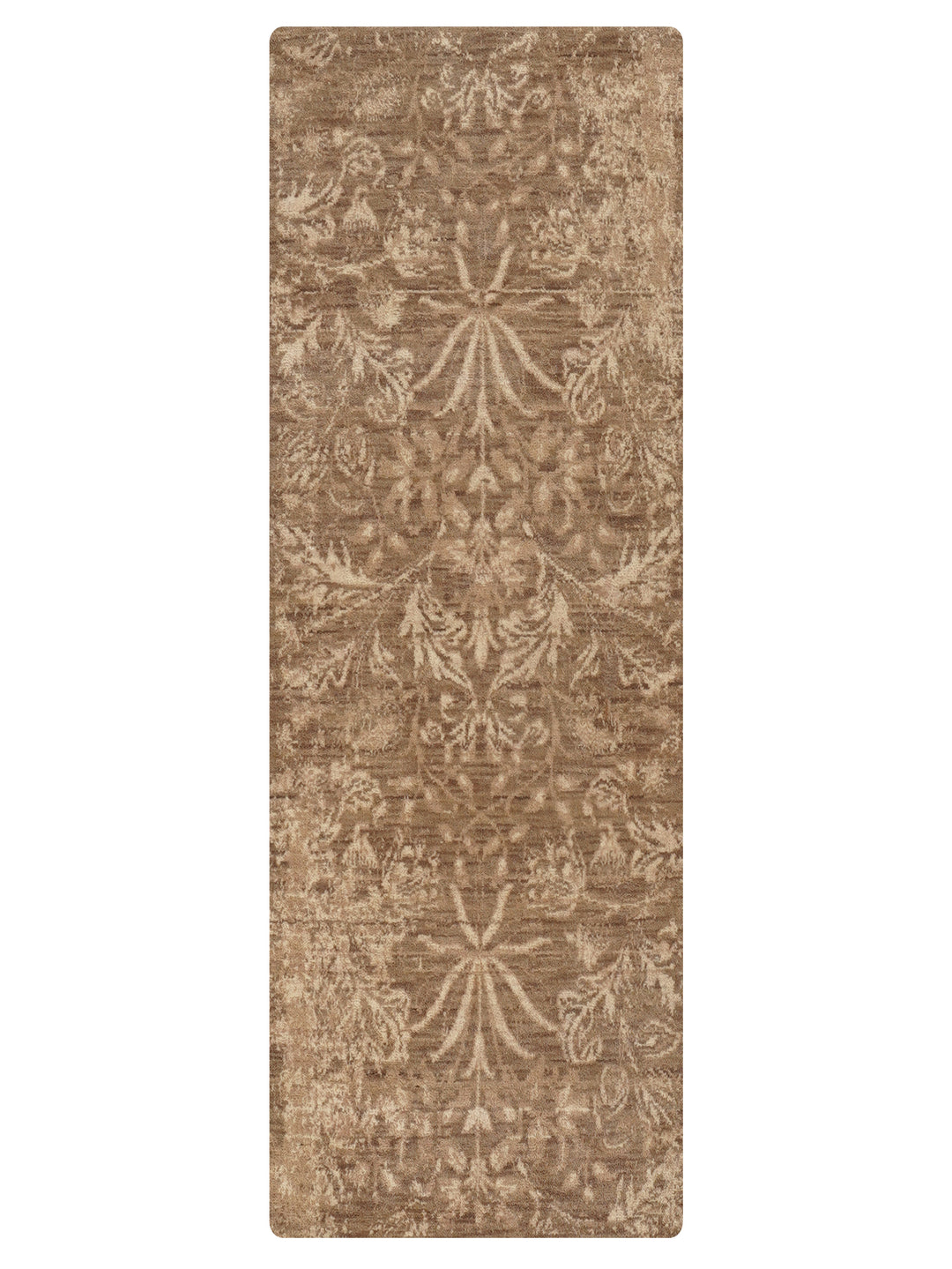 Light Brown Floral Hand-Knotted Wool Rug