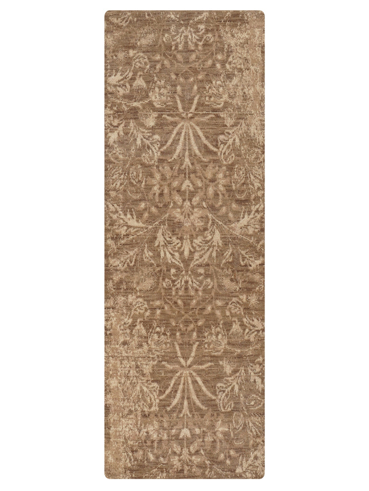 Light Brown Floral Hand-Knotted Wool Rug