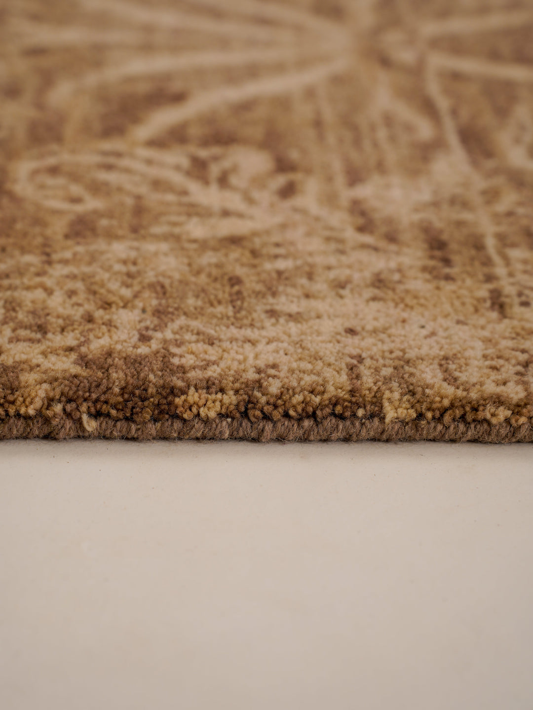 Light Brown Floral Hand-Knotted Wool Rug