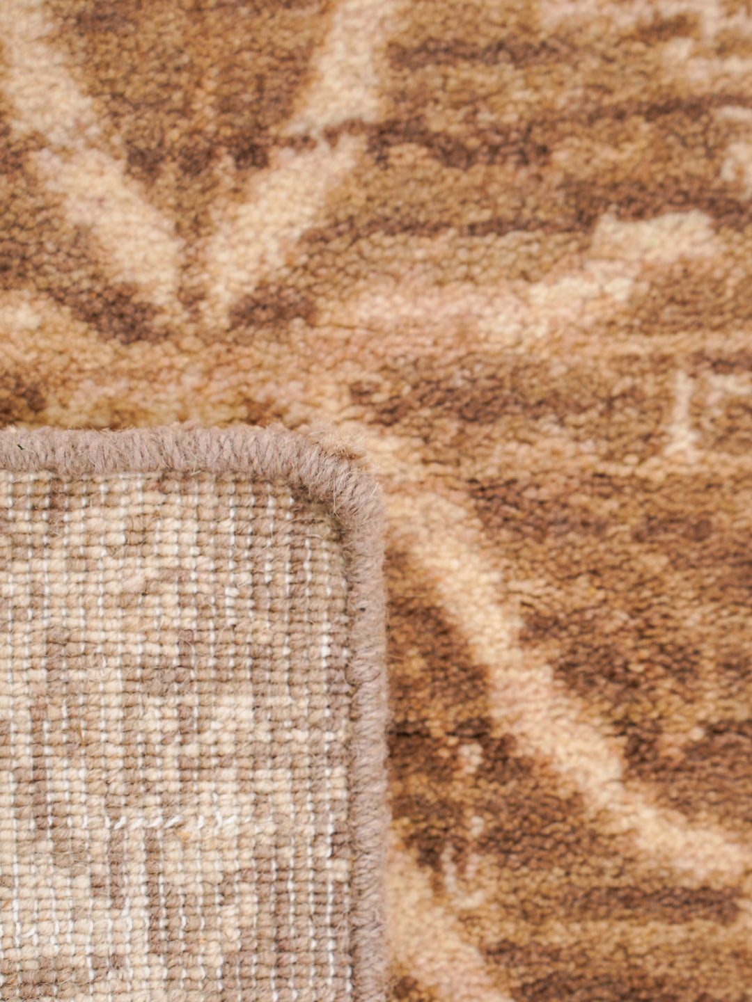 Light Brown Floral Hand-Knotted Wool Rug