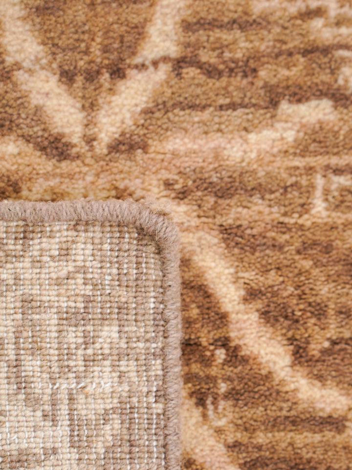 Light Brown Floral Hand-Knotted Wool Rug