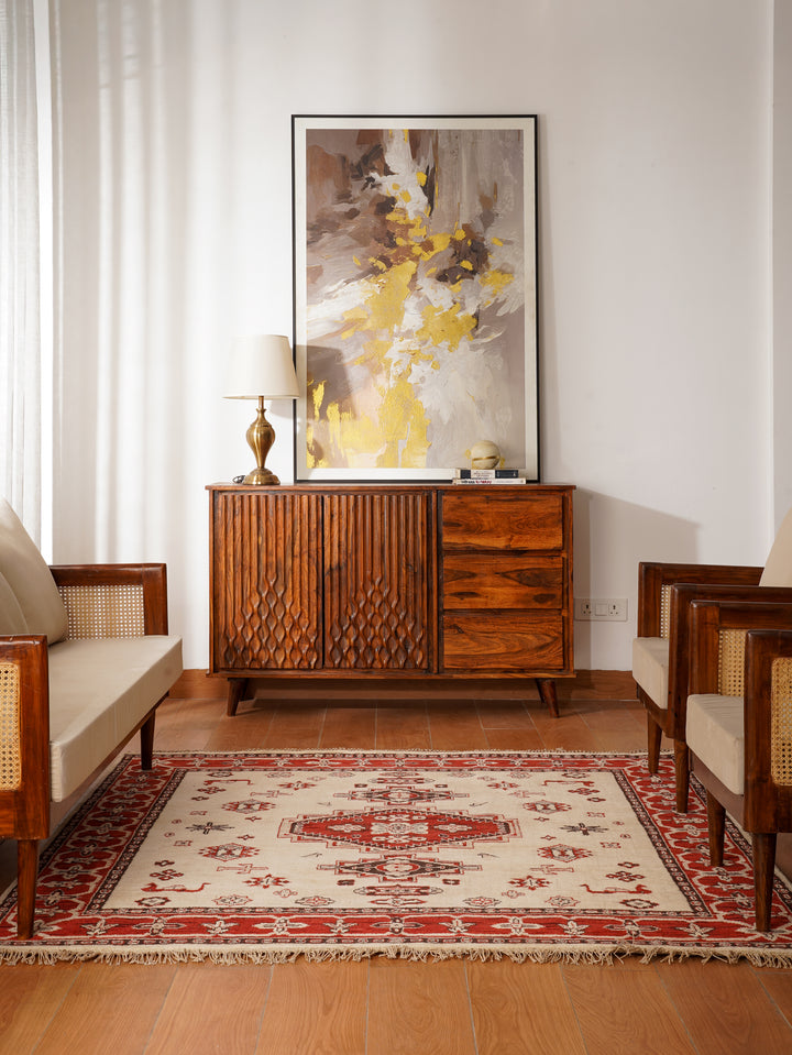 Gold & Red Traditional Medallion Area Rug with Ornate Border