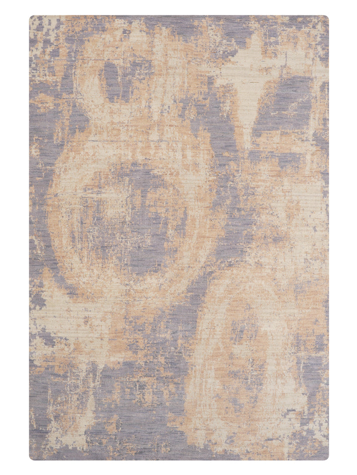 Blue Beige Abstract Hand-Knotted Wool Rug