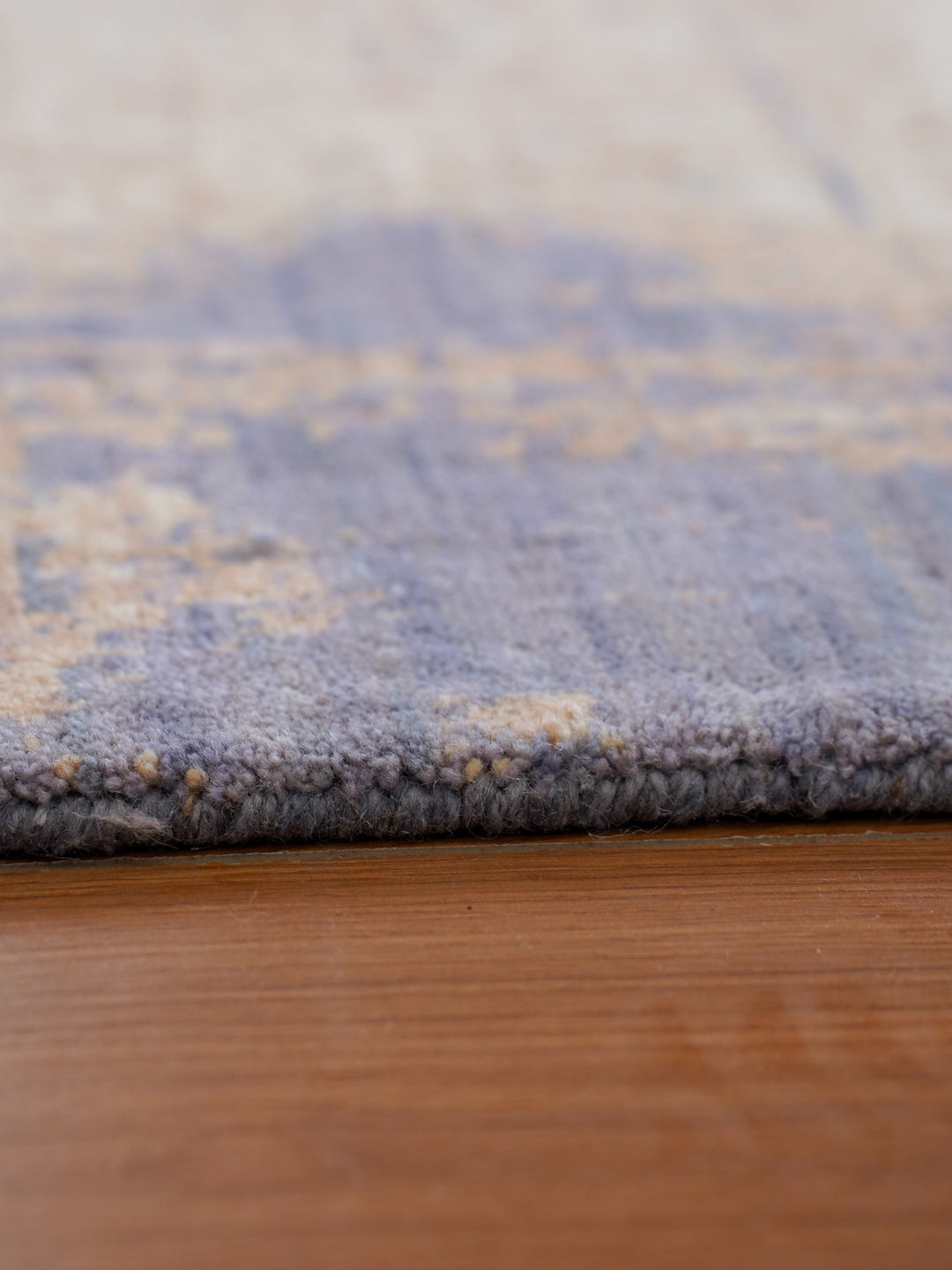 Blue Beige Abstract Hand-Knotted Wool Rug