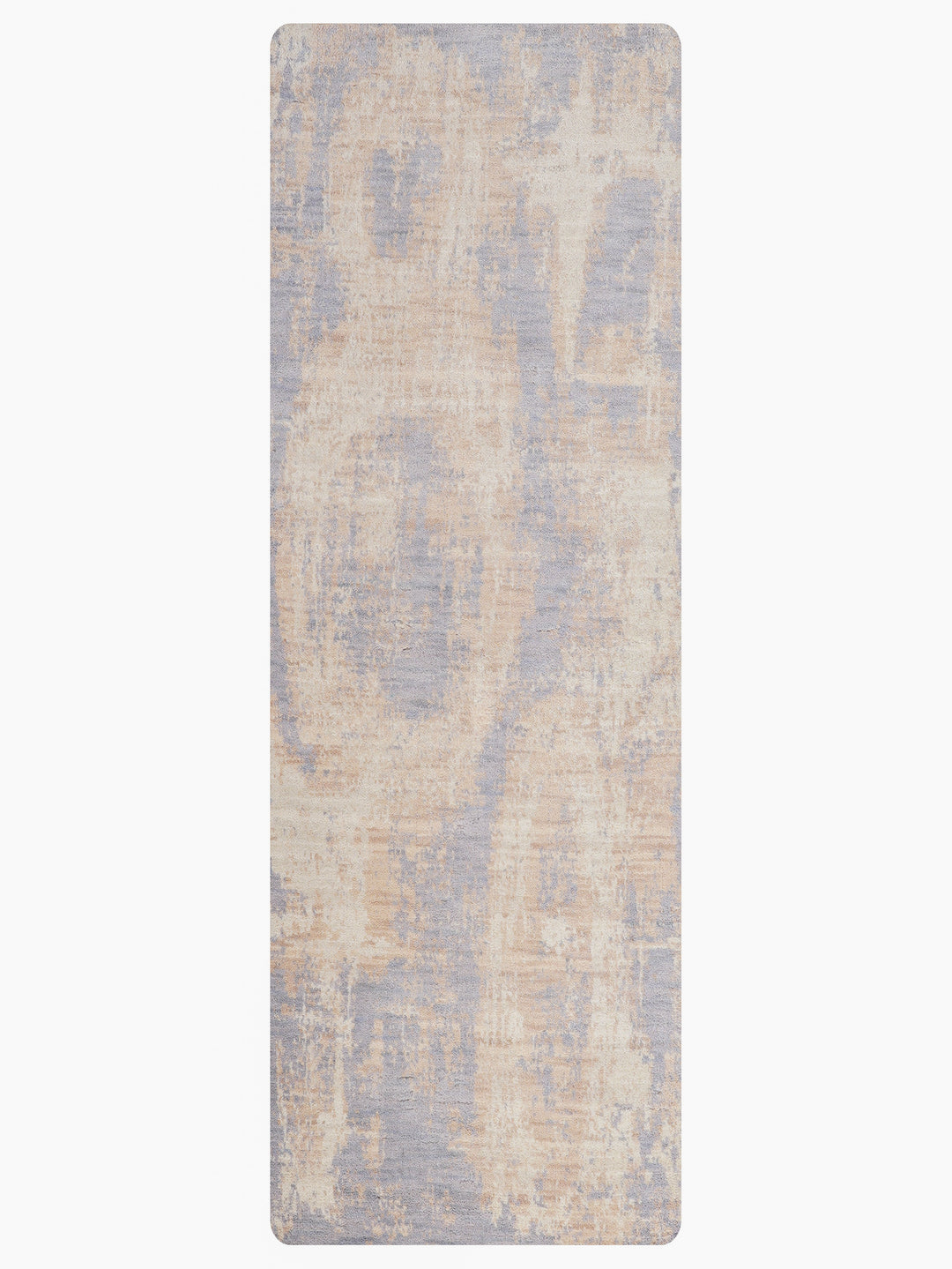 Blue Beige Abstract Hand-Knotted Wool Rug