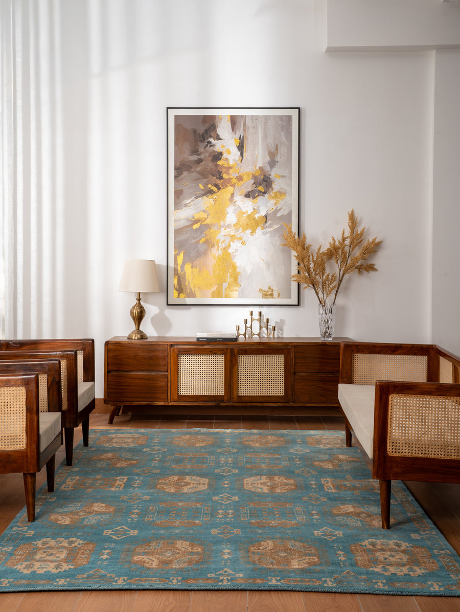 Light Blue Oriental Hand-Knotted Wool Rug