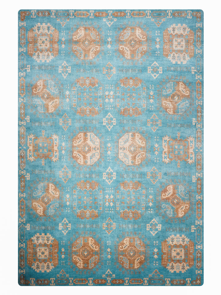 Light Blue Oriental Hand-Knotted Wool Rug
