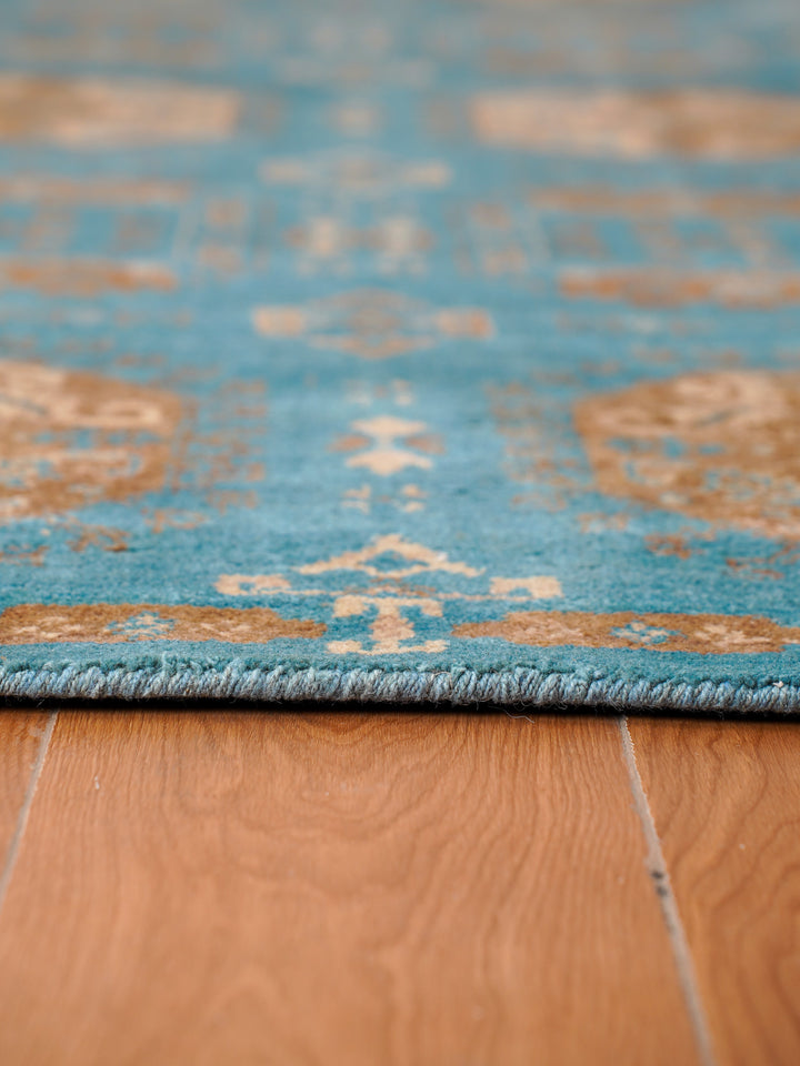 Light Blue Oriental Hand-Knotted Wool Rug