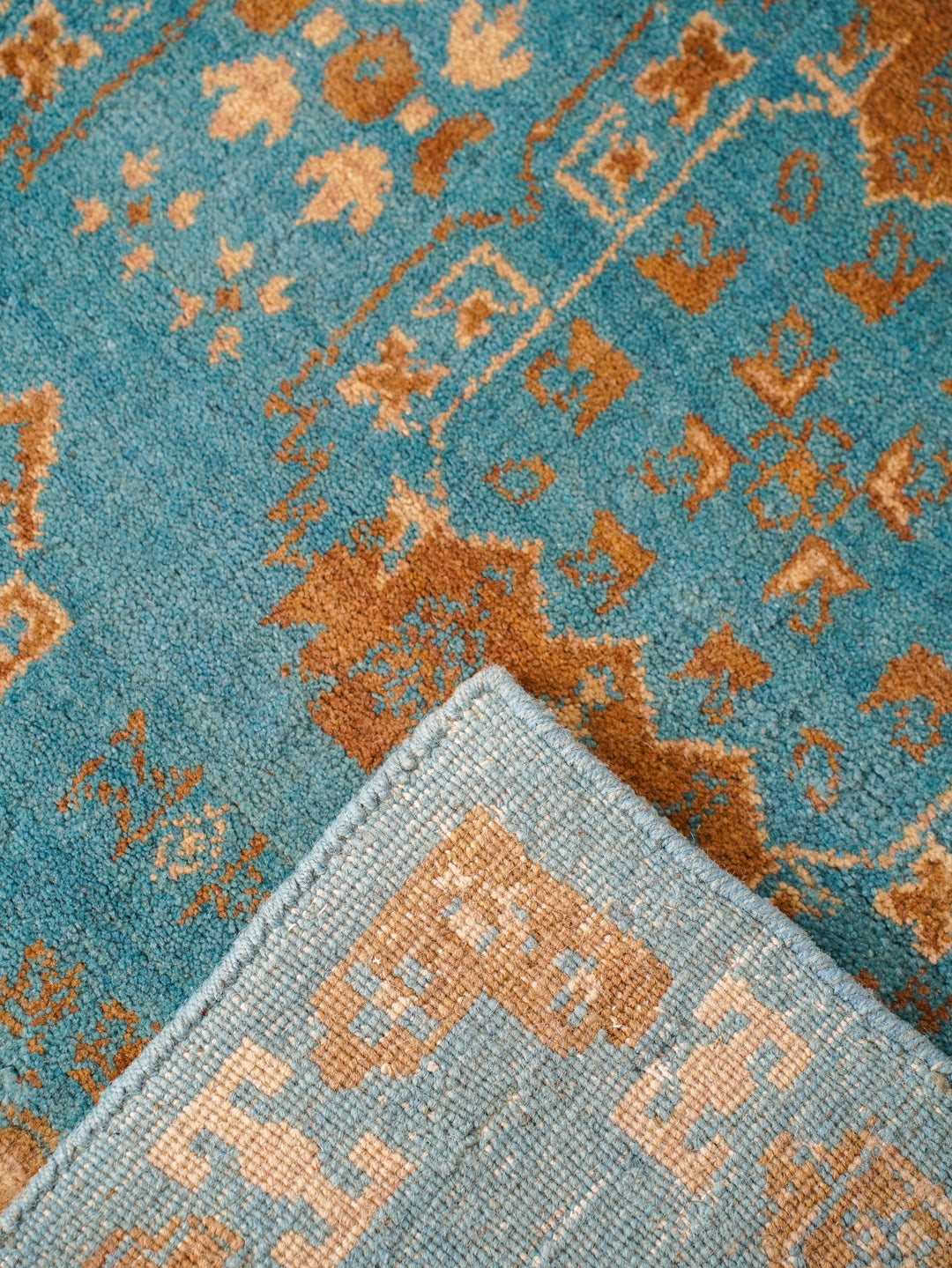 Light Blue Oriental Hand-Knotted Wool Rug