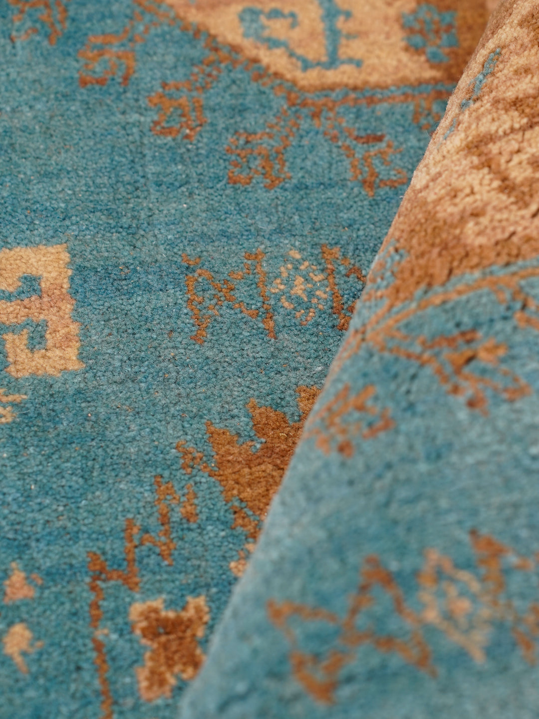 Light Blue Oriental Hand-Knotted Wool Rug